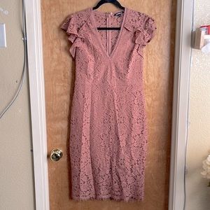Express cocktail dress nude blush pink gorgeous v neck lace size 4 work date